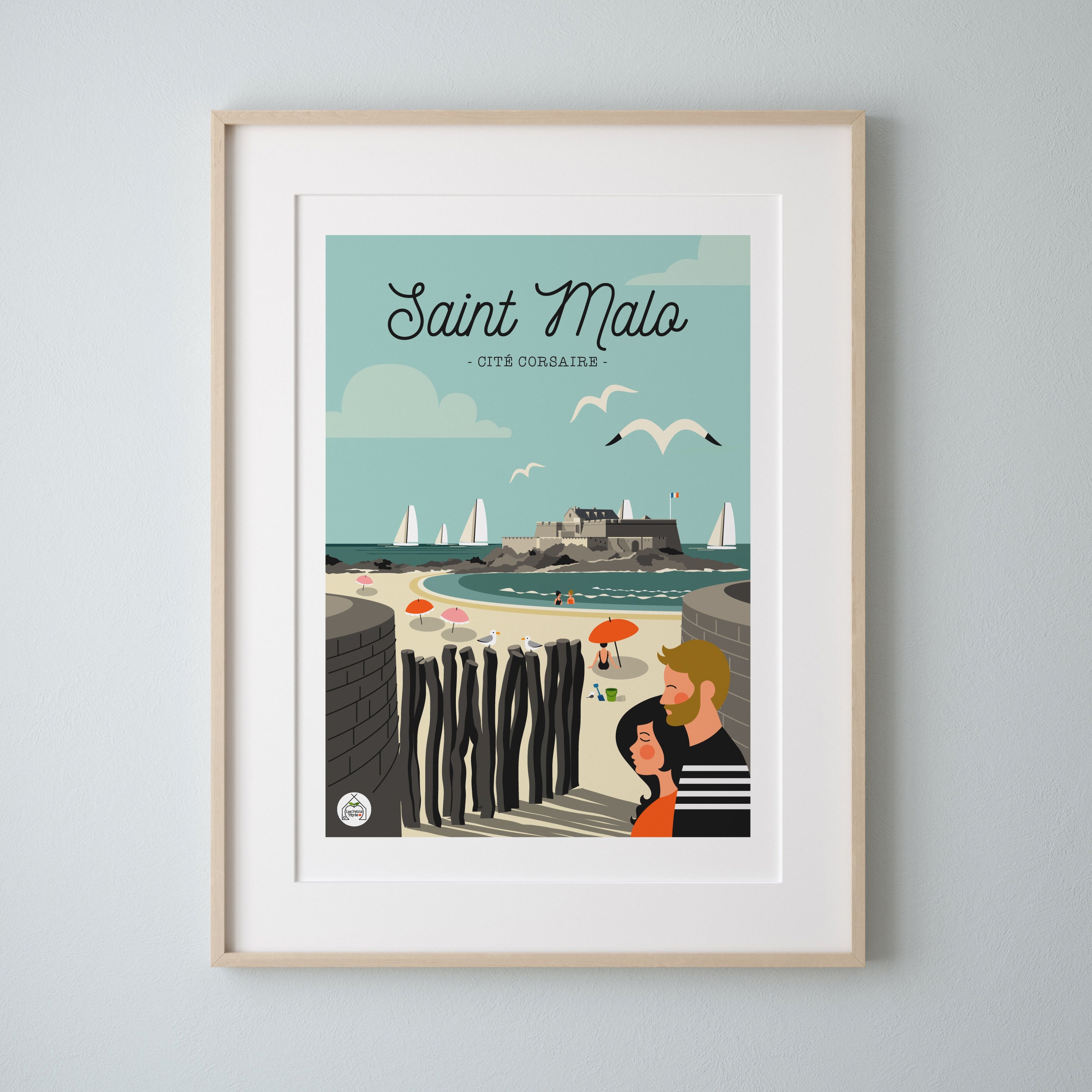 Affiche Vintage Saint Malo Cité Corsaire 30x40cm. Série Bain de Mer