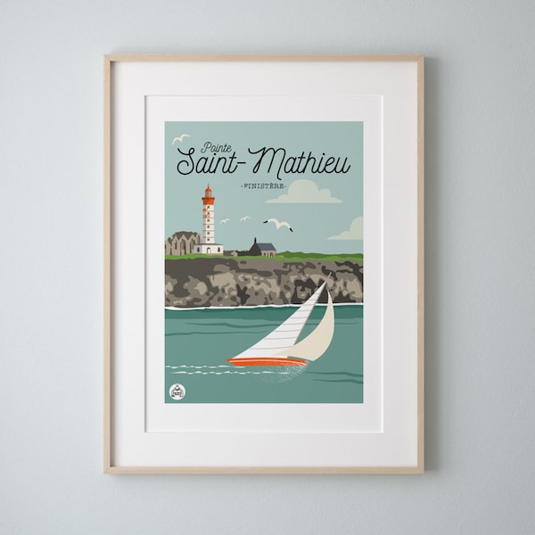 Affiche "POINTE SAINT-MATHIEU"  Finistère  30x40cm - Série Bain de Mer