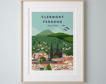 Affiche "CLERMONT FERRAND"" Puy de Dôme 30x40cm. Série "Douce France"