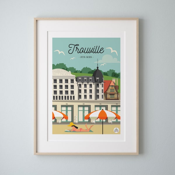 Affiche "TROUVILLE" Sur Mer .Vintage 30x40cm. Série "Bain de Mer"