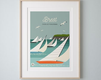 Affiche 30x40 cm BREST / Tour du Finistère. Série Bain de Mer