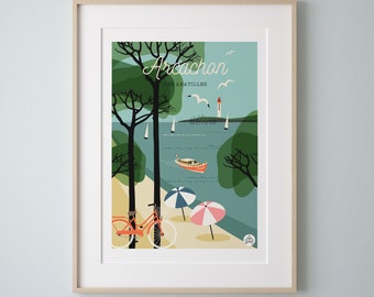 Affiche "Arcachon-Le bassin" Vintage 30x40cm-Série Bain de mer