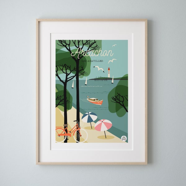Affiche "Arcachon-Le bassin" Vintage 30x40cm-Série Bain de mer