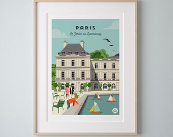 Affiche "PARIS" 30x40cm - Le Jardin du Luxembourg/ serie Douce France