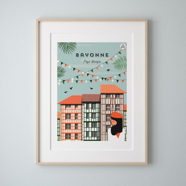 Affiche vintage BAYONNE  30x40cm - Pays Basque/ Serie Douce France