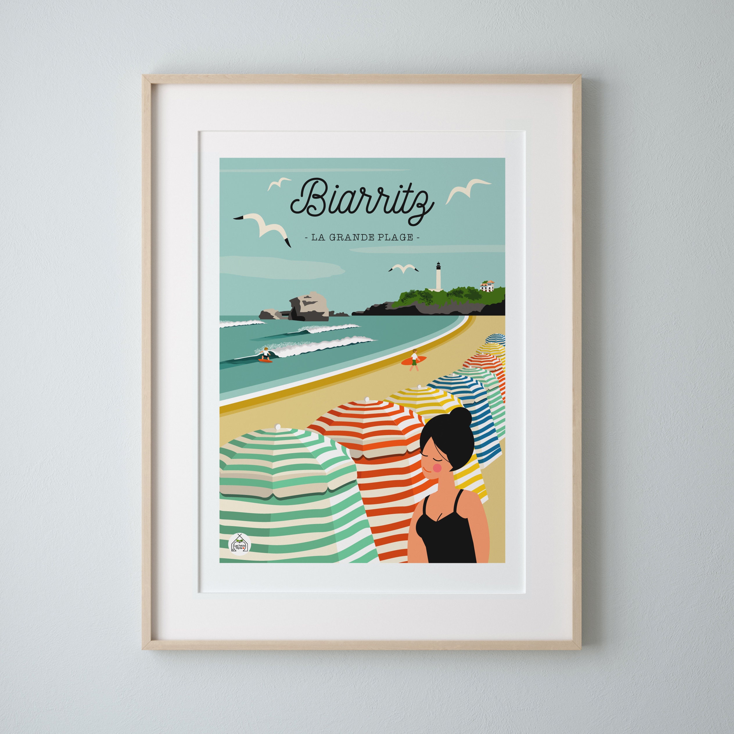 Affiche Biarritz 30x40cm La Grande Plage. Série Bain de Mer