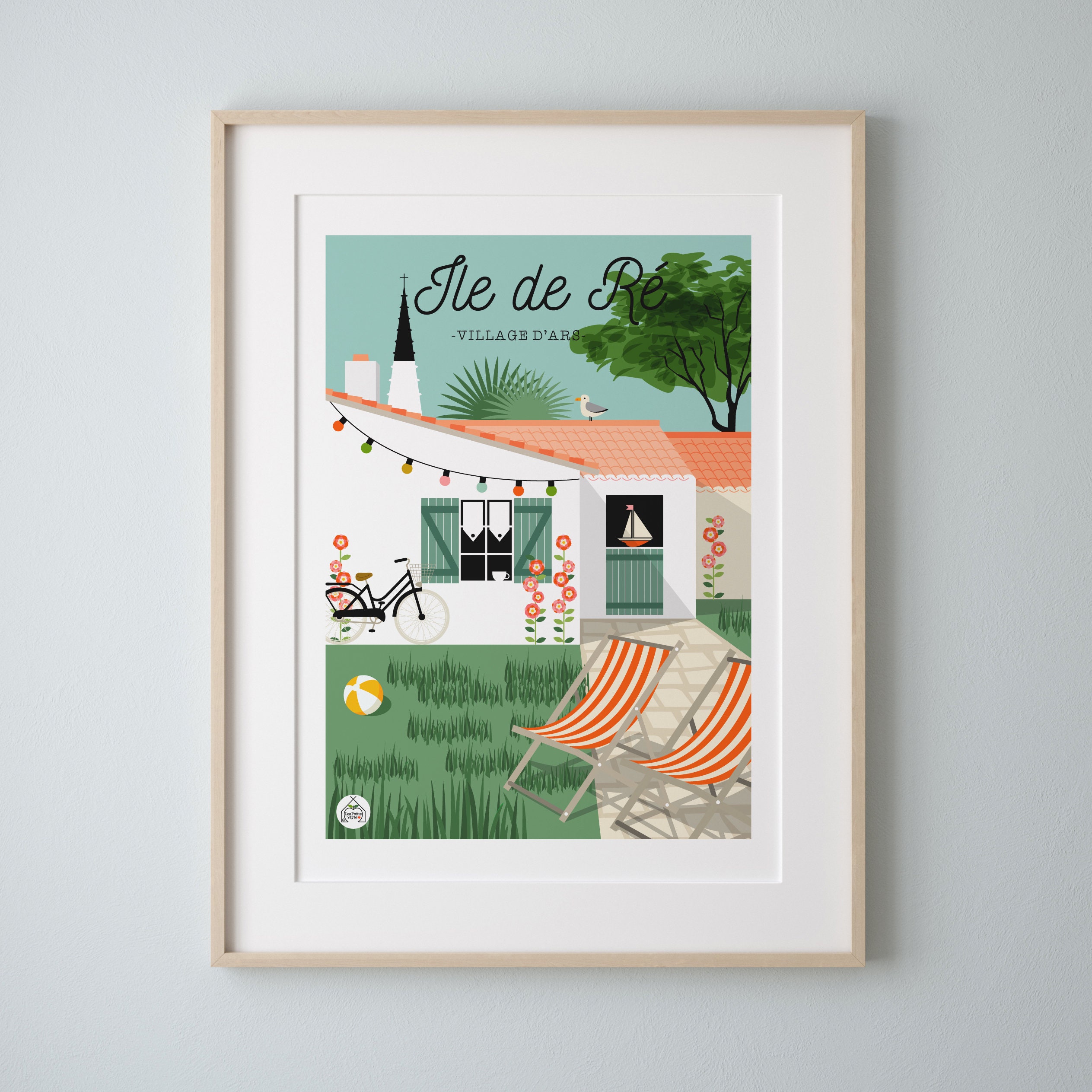 Affiche Ile de Ré-Village d'ars.affiche Vintage 30x40cm Série Bain Mer