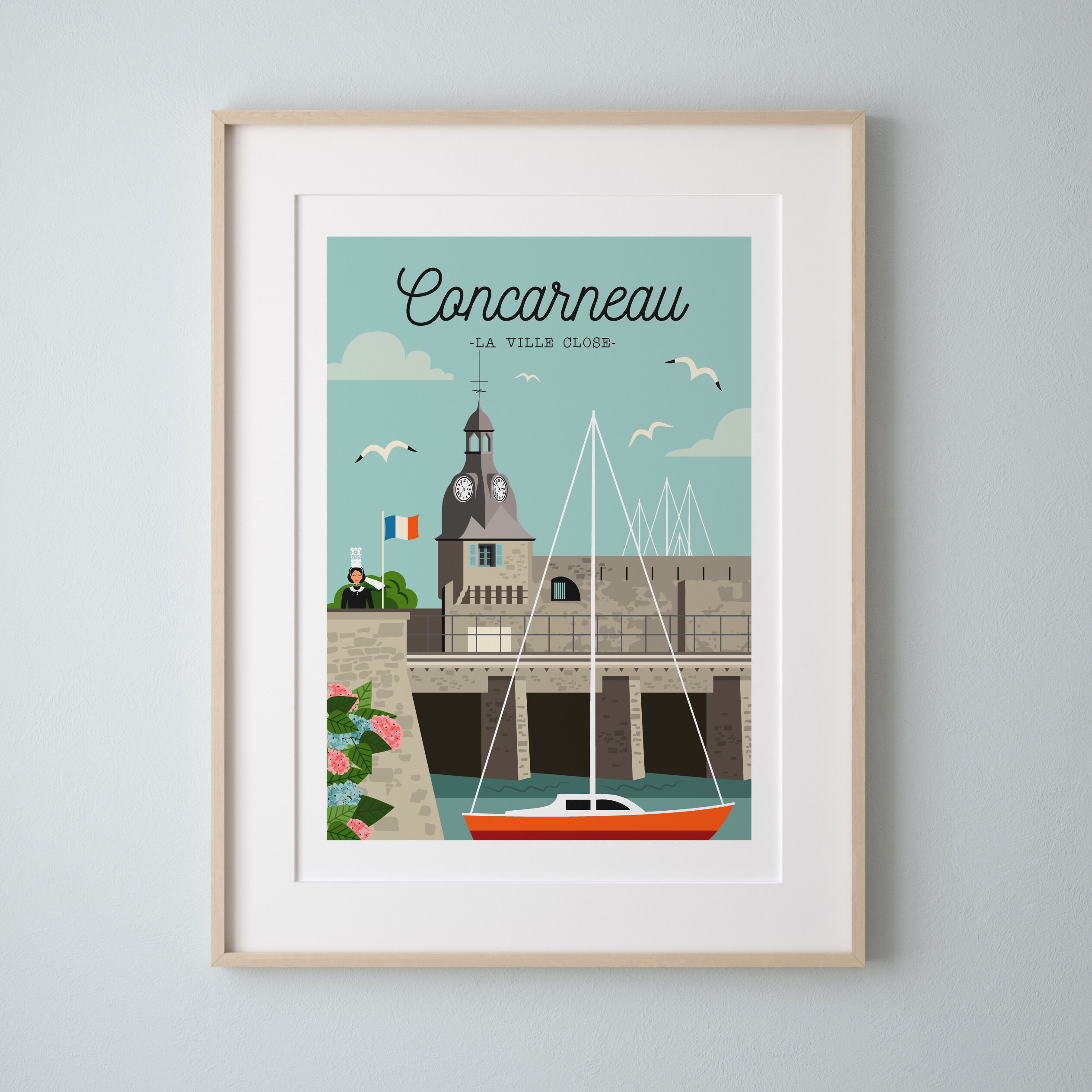 Affiche Concarneau La Ville Close 30x40cm - Série Bain de Mer