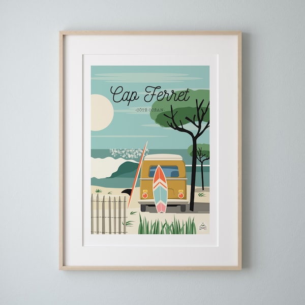 Affiche "CAP FERRET " Côté Océan  30x40cm. Série "Bain de Mer"