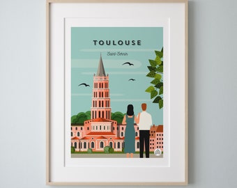 Affiche Toulouse Vintage 30x40cm - Saint-Sernin/ Série Douce France