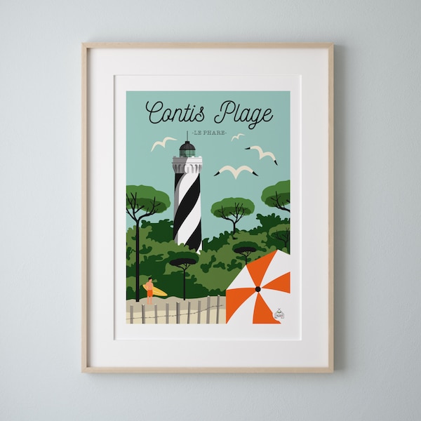 Affiche "CONTIS PLAGE" Le Phare  30x40cm - Série Bain de Mer