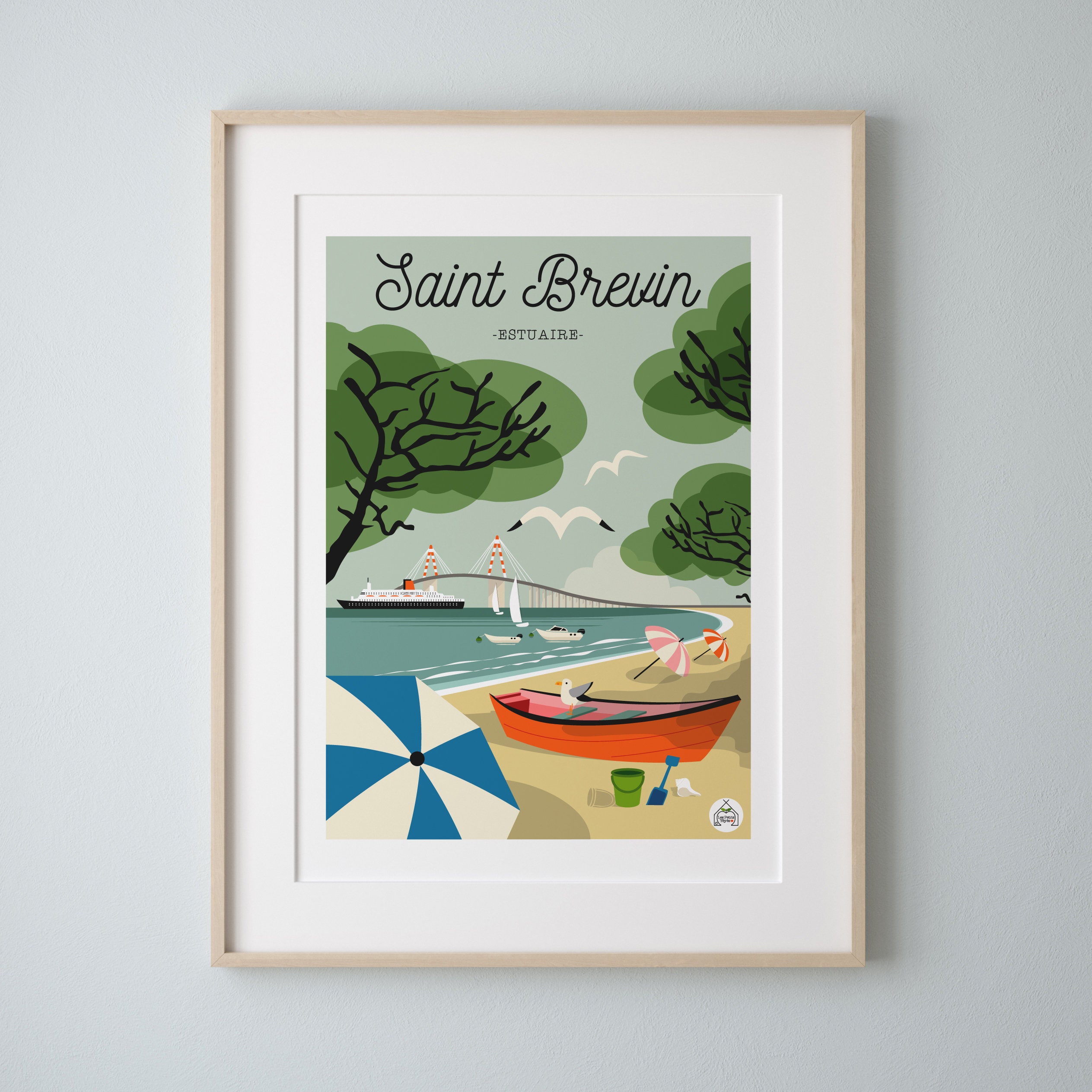 Affiche Vintage Saint Brevin Estuaire 30x40cm. Série Bain de Mer