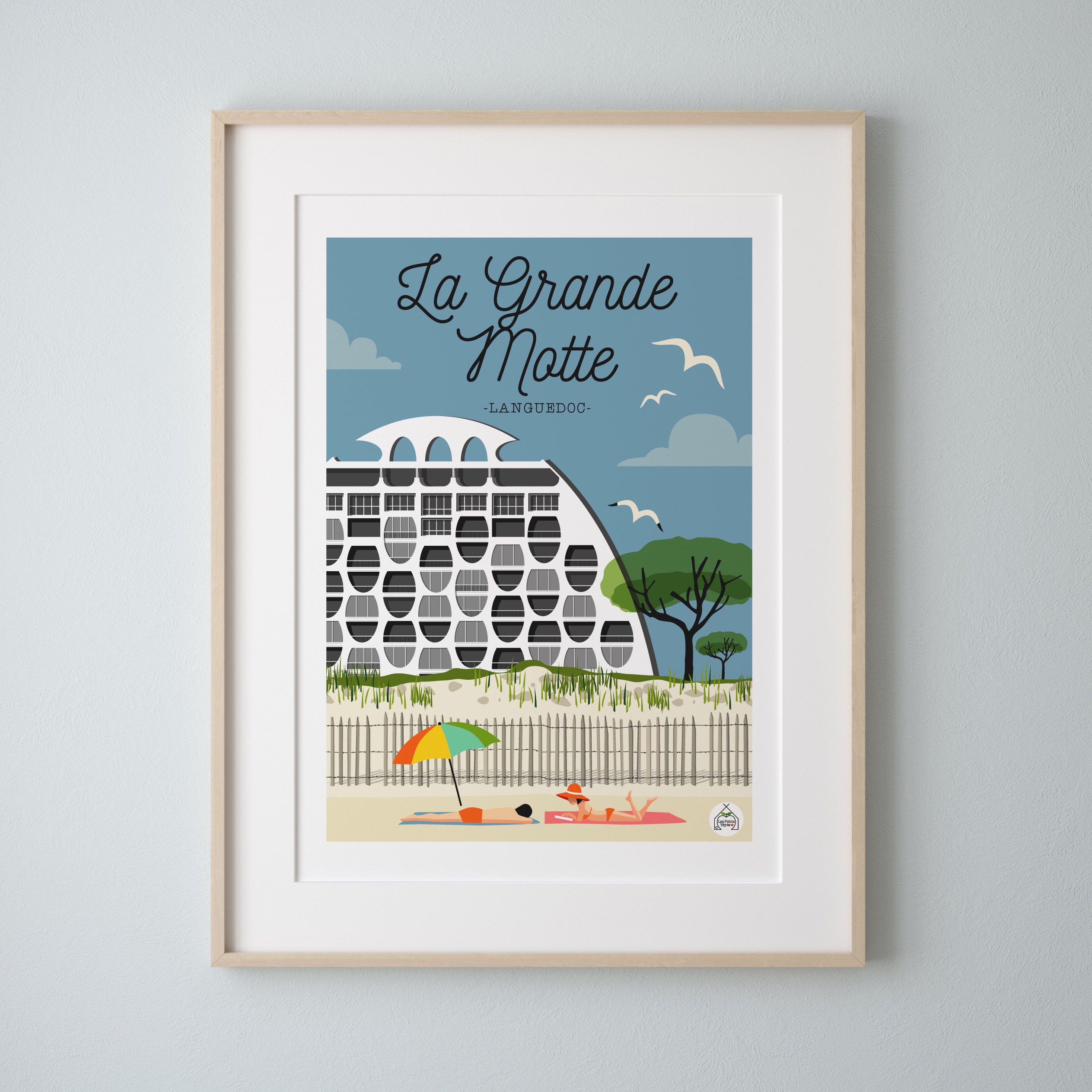 Affiche La Grande Motte Languedoc 30x40cm - Série Bain de Mer