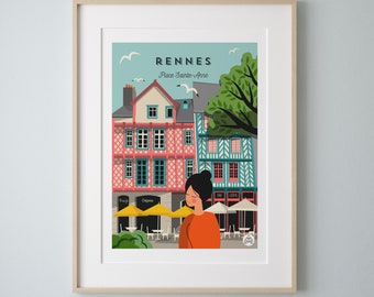 Affiche Rennes Vintage 30x40cm - Place Sainte-Anne/serie Douce France