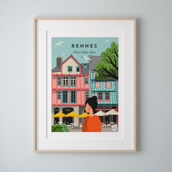 Affiche Rennes Vintage 30x40cm - Place Sainte-Anne/serie Douce France