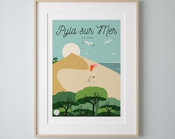 Affiche "PYLA SUR MER"-La dune  30x40cm. Série "Bain de Mer"