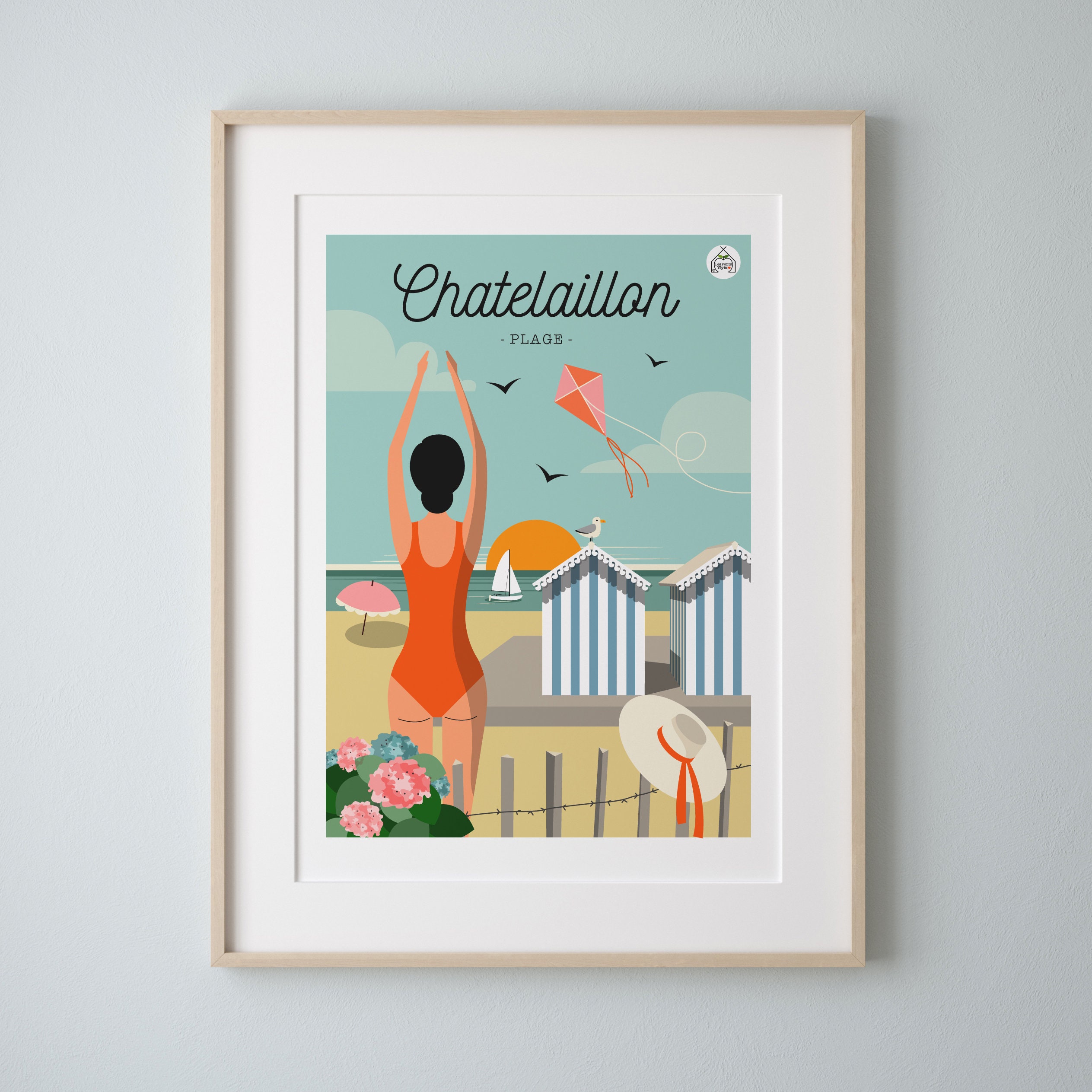 Affiche Chatelaillon Plage Vintage 30x40cm. Série Bain de Mer