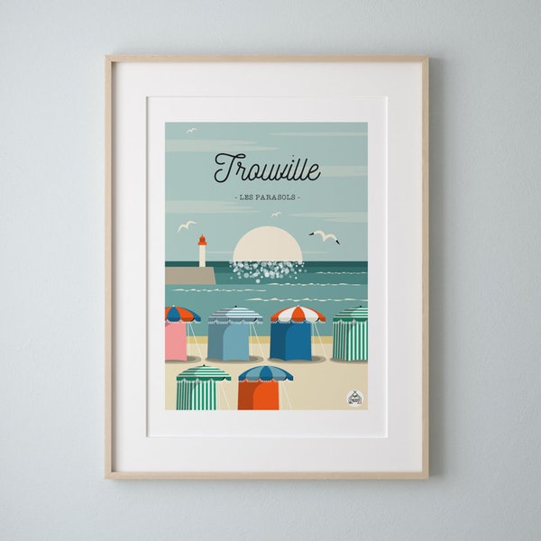 Affiche 30x40 cm TROUVILLE / Les Parasols. Série "Bain de Mer"