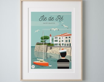 Affiche "Ile de Ré"-SAINT MARTIN .Affiche vintage 30x40cm Série "Bain de Mer"