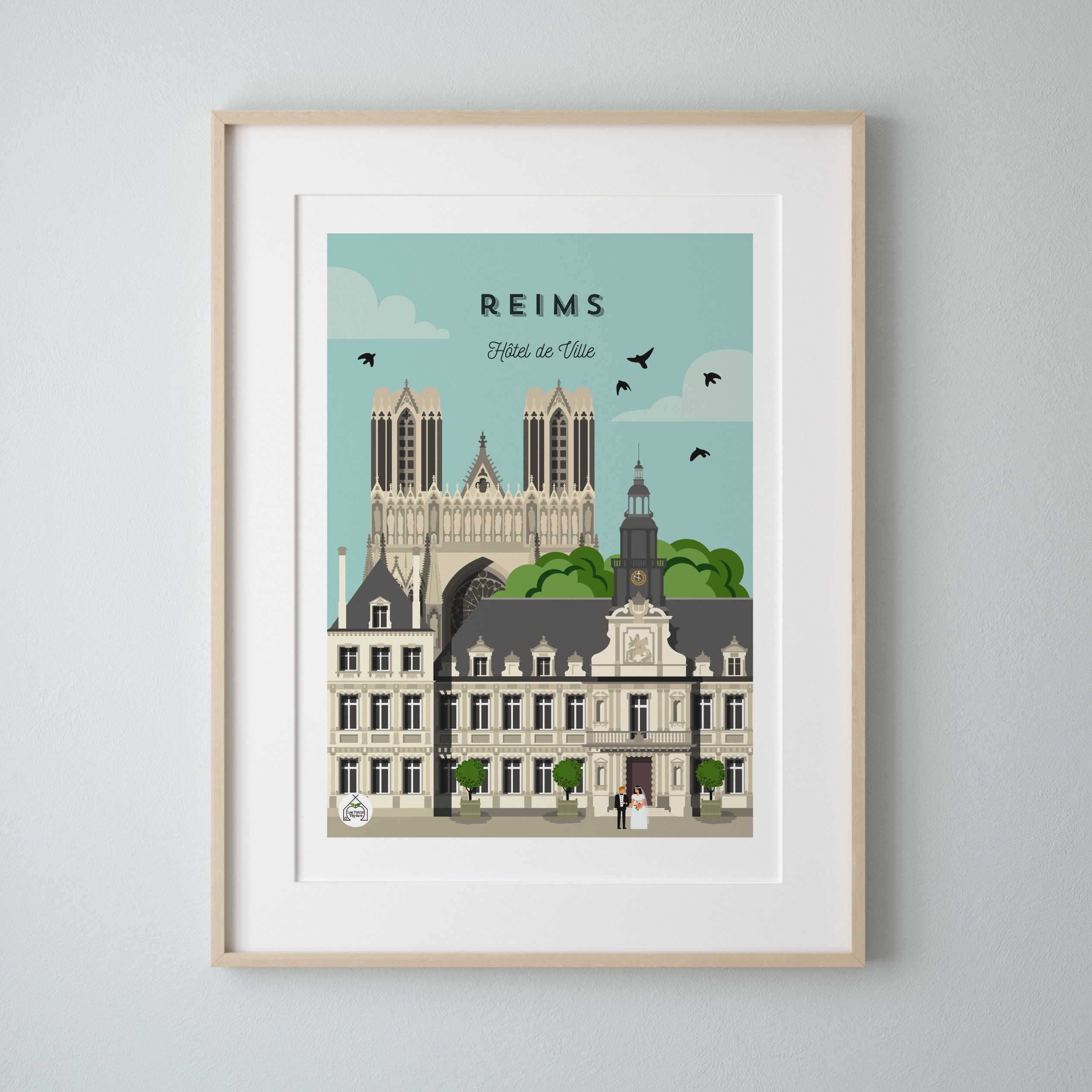 Affiche Reims Hôtel de Ville 30x40cm - Série Douce France
