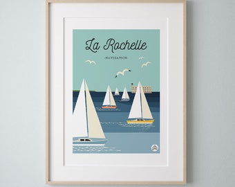 Affiche 30x40 cm LA ROCHELLE / Navigation. Série Bain de Mer