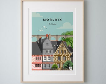 Affiche MORLAIX  Vintage 30x40cm - Le Viaduc/ Série Douce France