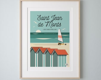 Affiche 30x40cm  SAINT-JEAN-de-MONTS / Les Demoiselles. Série "Bain de Mer"