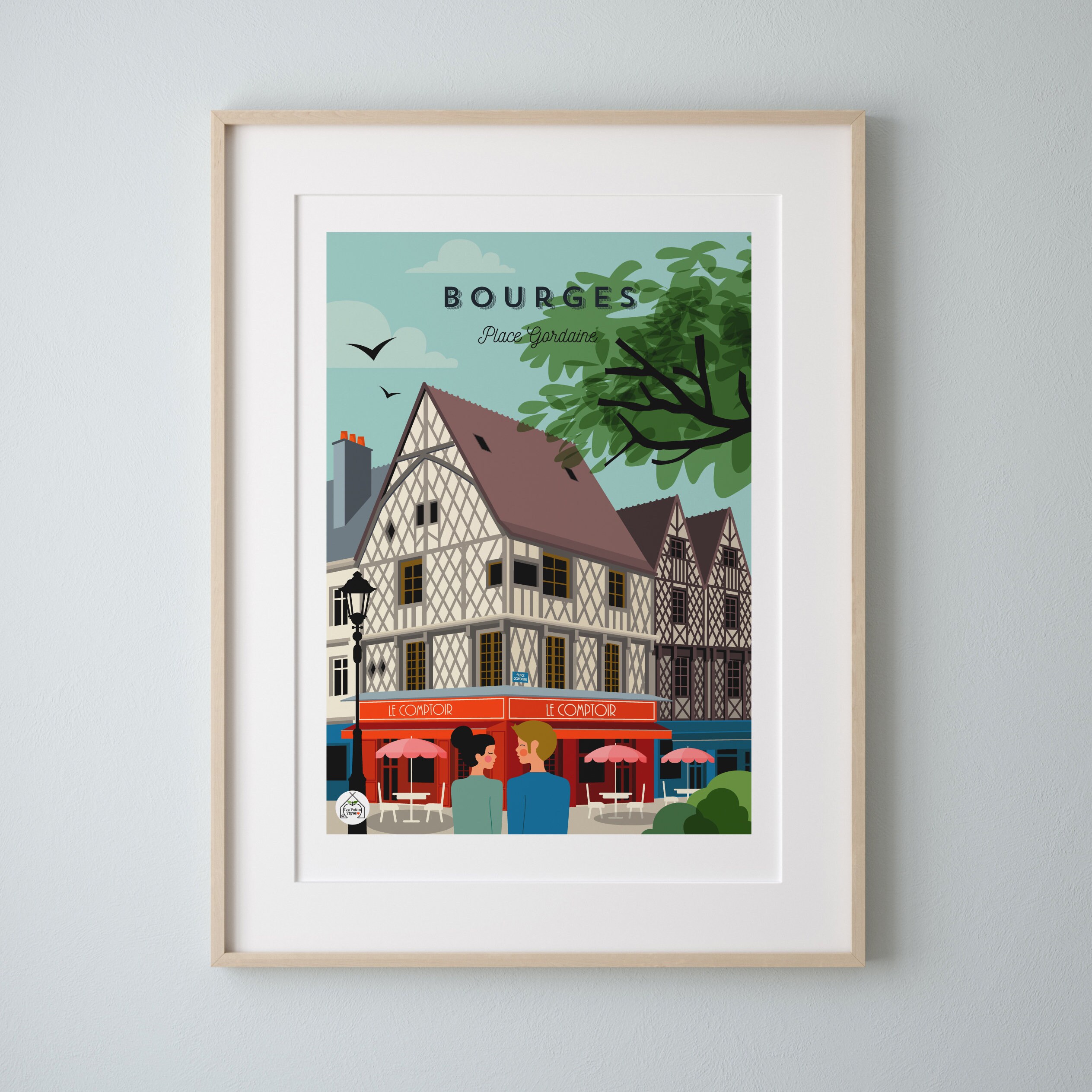 Affiche Bourges Vintage 30x40cm - Place Gordaine/Serie Douce France