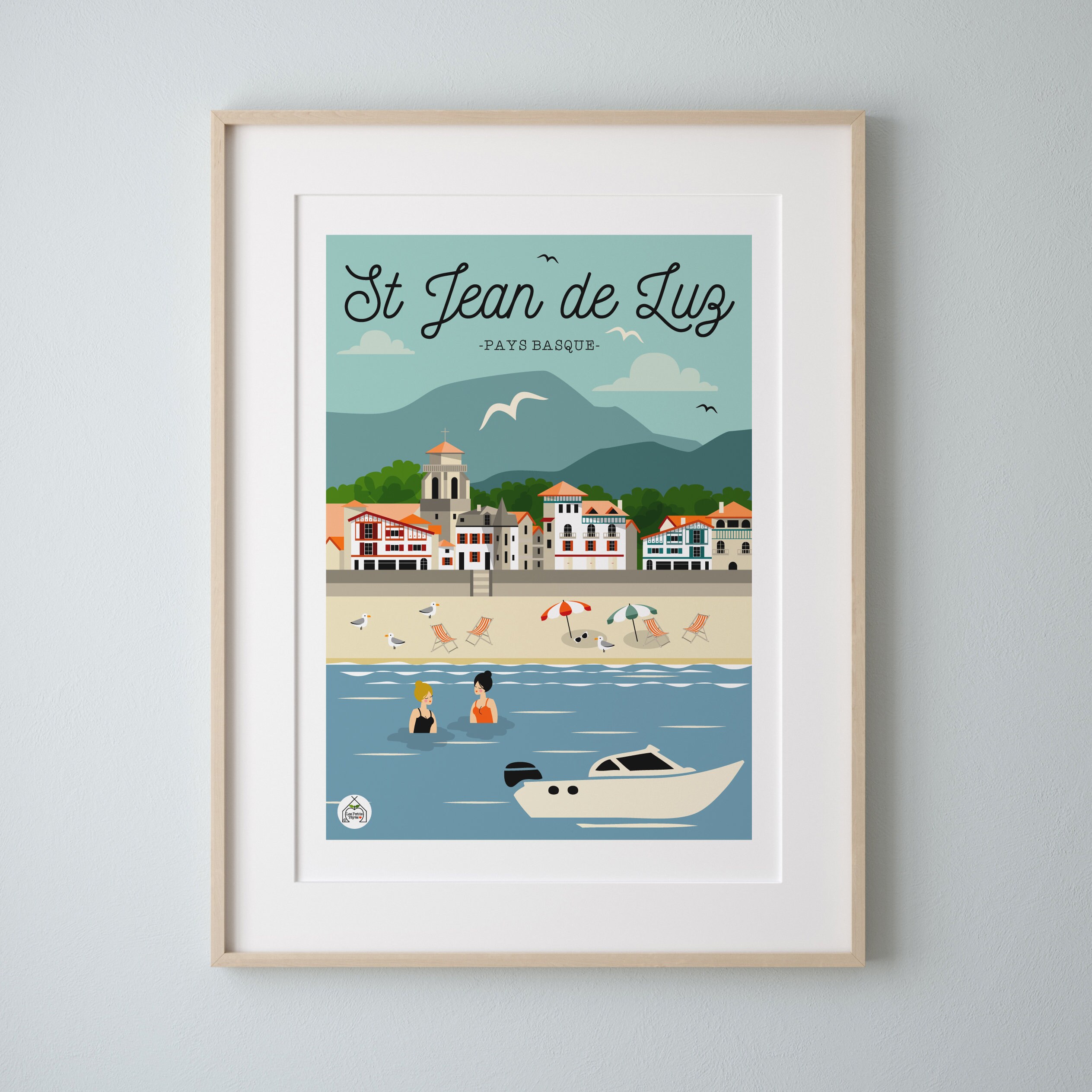 Affiche 30x40cm Saint Jean de Luz-Pays Basque. Série Bain Mer