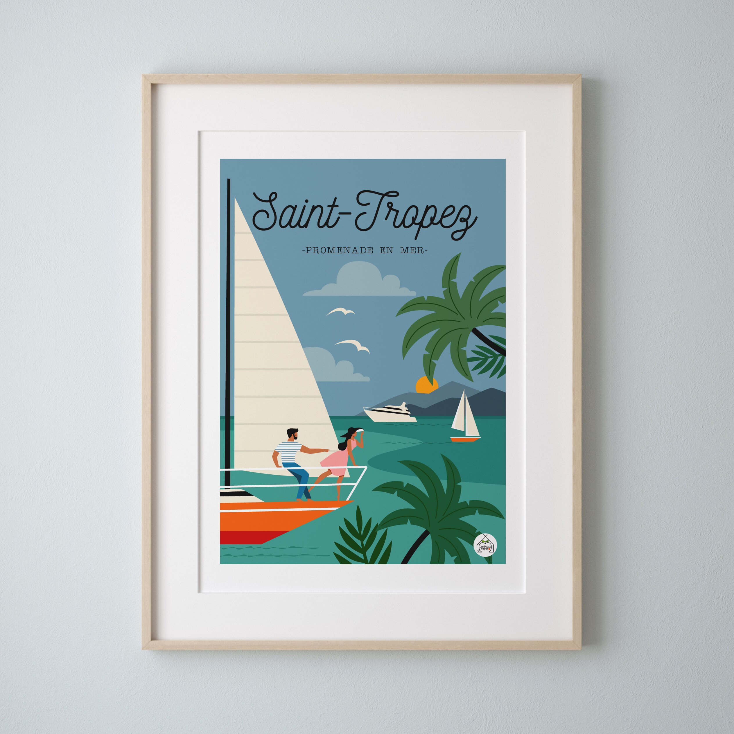 Affiche Saint-Tropez Promenade en Mer 30x40cm - Série Bain de Mer