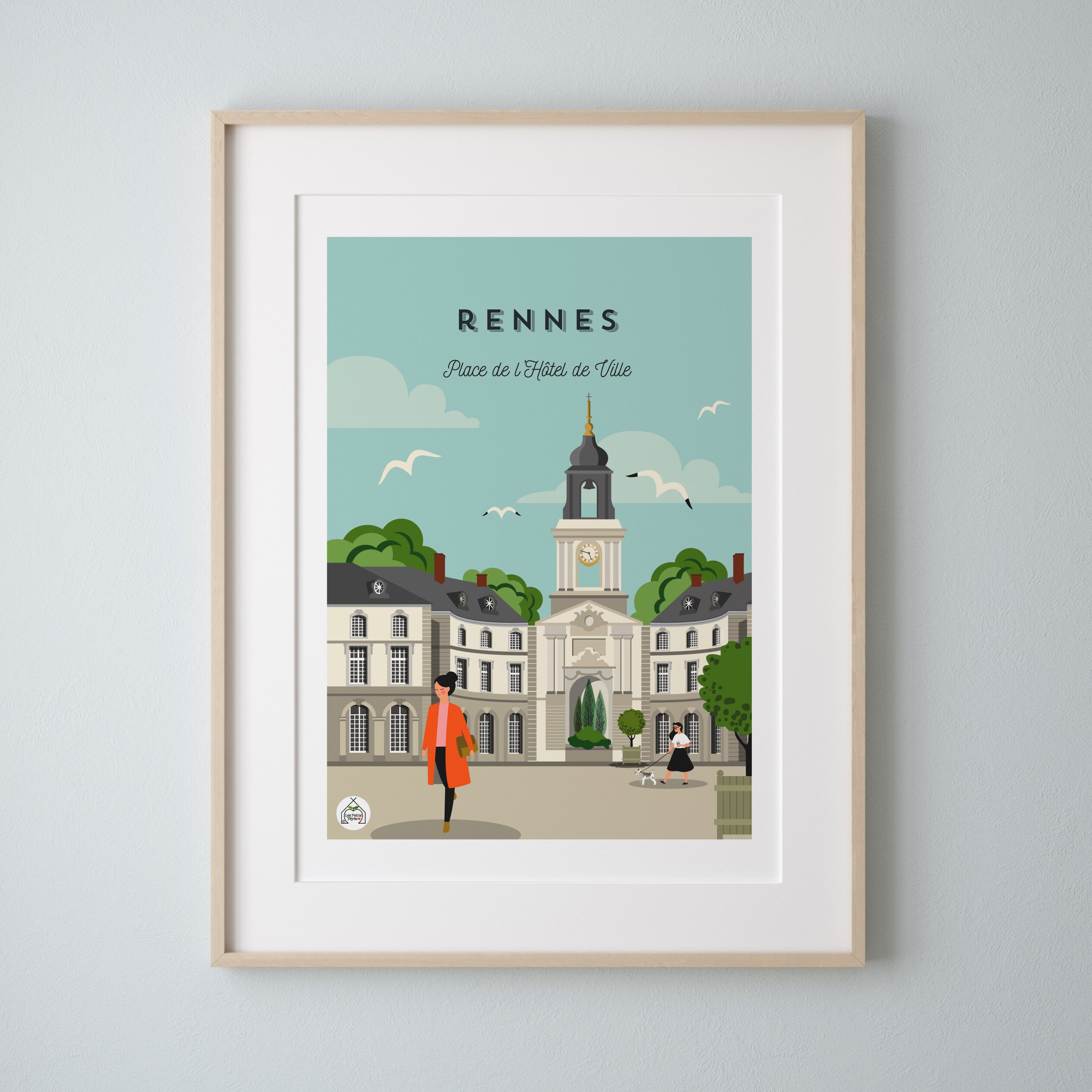 Affiche Rennes Hôtel de Ville 30x40cm - Série Douce France