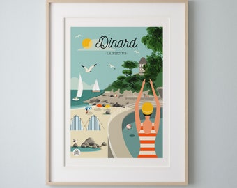 Affiche 30x40cm  "Dinard" La Piscine. Série "Bain de Mer"