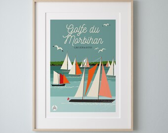 Affiche 30x40 cm GOLFE DU MORBIHAN / Les Sinagots. Série Bain de Mer