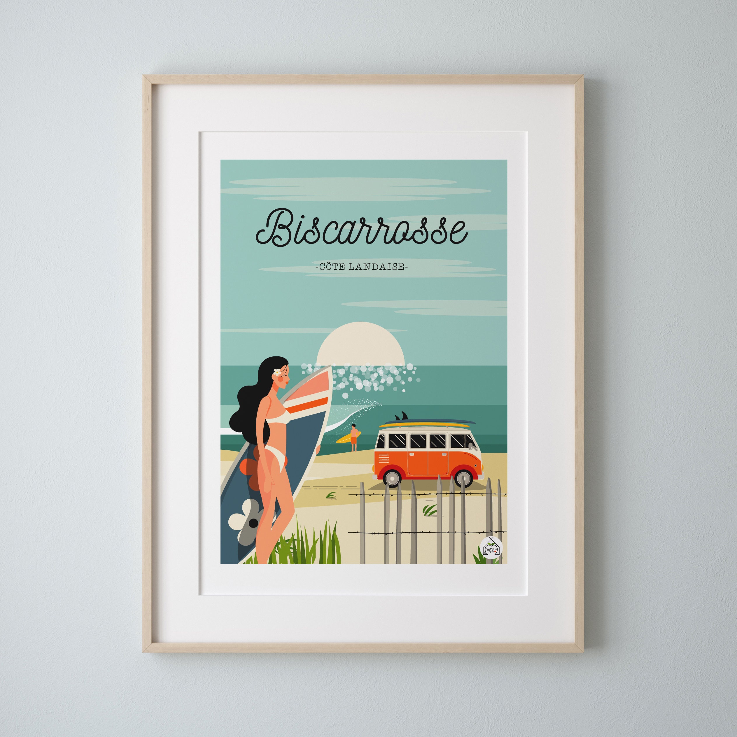 Affiche Biscarrosse Côte Landaise 30x40cm. Série Bain de Mer