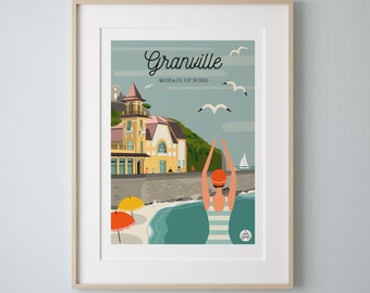 Affiche 30x40cm  "GRANVILLE" Monaco du Nord. Série "Bain de Mer"
