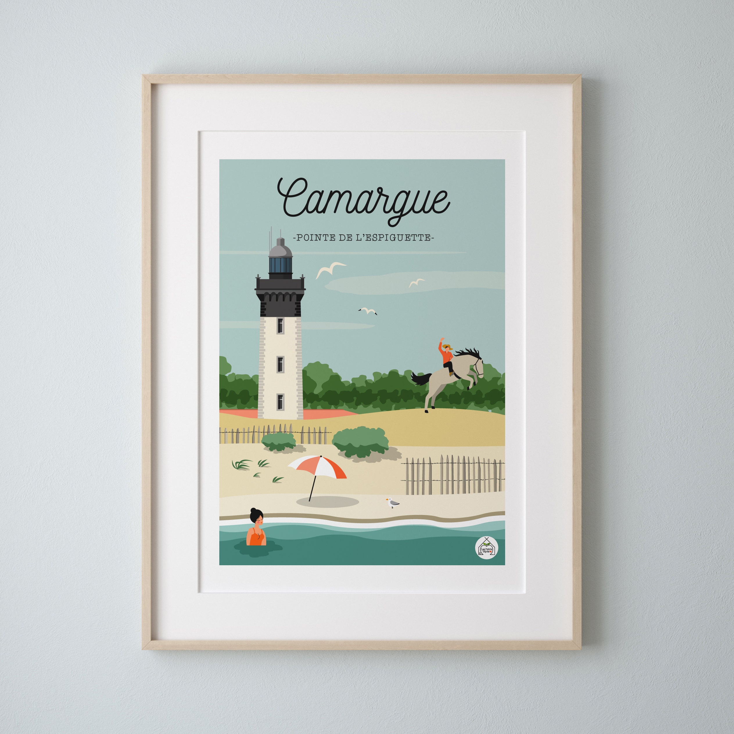 Affiche Camargue 30x40cm - Pointe de L'espiguette/Série Bain Mer