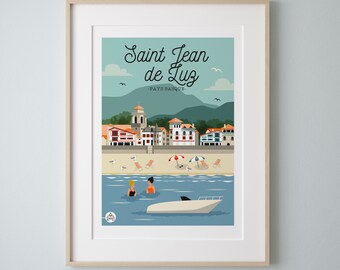 Poster 30x40 cm SAINT-JEAN-de-LUZ / Basque Coast. Series "Sea Bathing"