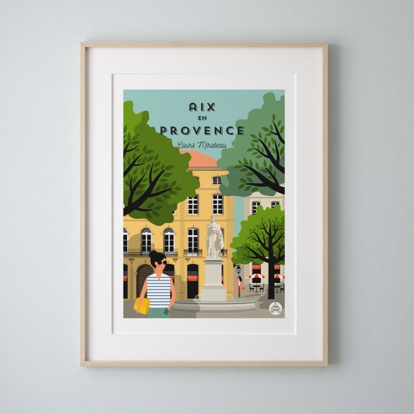 Affiche AIX EN PROVENCE Vintage 30x40cm - Le Cours Mirabeau/serie Douce France