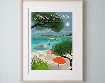 Affiche 30x40cm  "Porto Vecchio"-île de Beauté. Série "Bain de Mer"