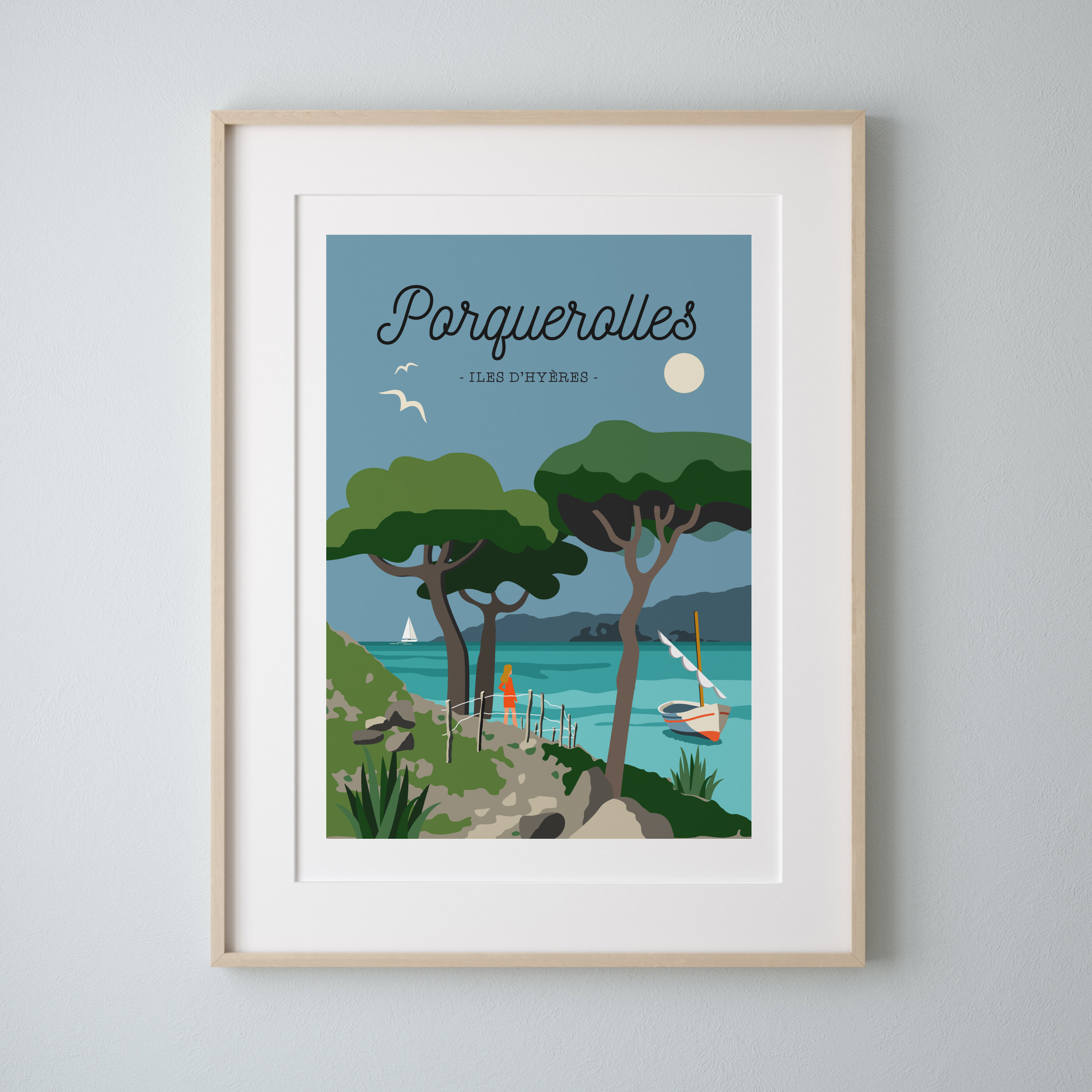 Affiche Porquerolles 30x40cm - Iles d'hyères/Série Bain de Mer