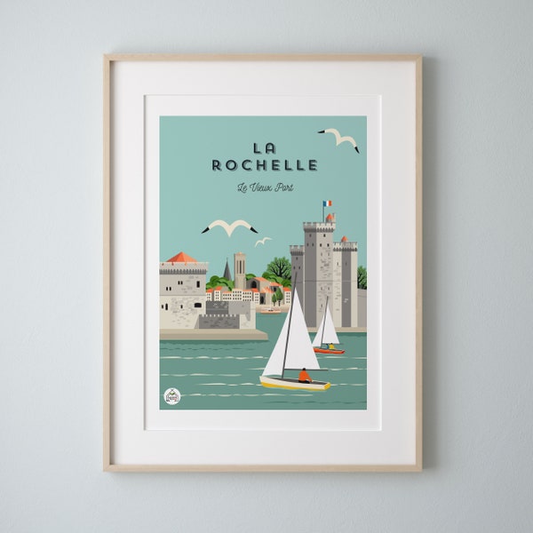 Affiche vintage LA ROCHELLE  30x40cm - Le Vieux Port/ Serie Douce France