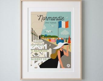 Poster "NORMANDIE" COAST FLEURIE . Vintage 30x40cm. "Bath of the Sea" series