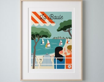 Affiche 30x40cm  "La Baule"Les Pins. Série "Bain de Mer"