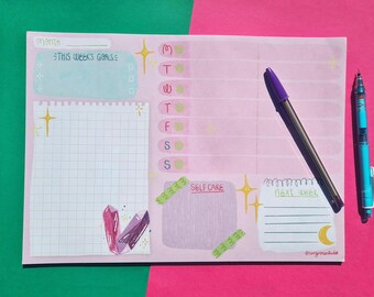 A4 Weekly Planner Notepad, Witch, Crystal, Celestial, Daily Task Pad, To Do List, Notes, Office, Stationary, Desk Pad, Self Care, Goals,