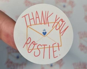 35 x Thank You Postie Stickers, Postman Postwoman, Business Label, Business Sticker, Branding 37mm Sticker, Small Business Packaging Sticker