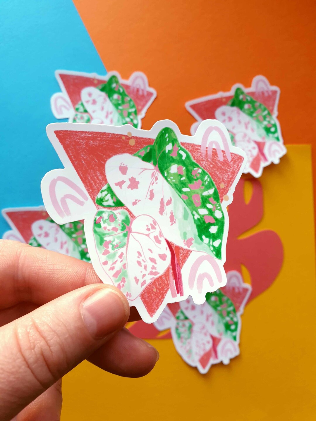 Caladium in a Plant Pot Vinyl Sticker, Glossy Sticker, Drawing, Die Cut ...