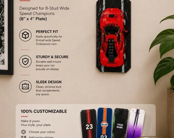 Wall Mount for LEGO Speed Champions | Personalized Display Plate | 100% Customizable | Fits 8-Stud Cars