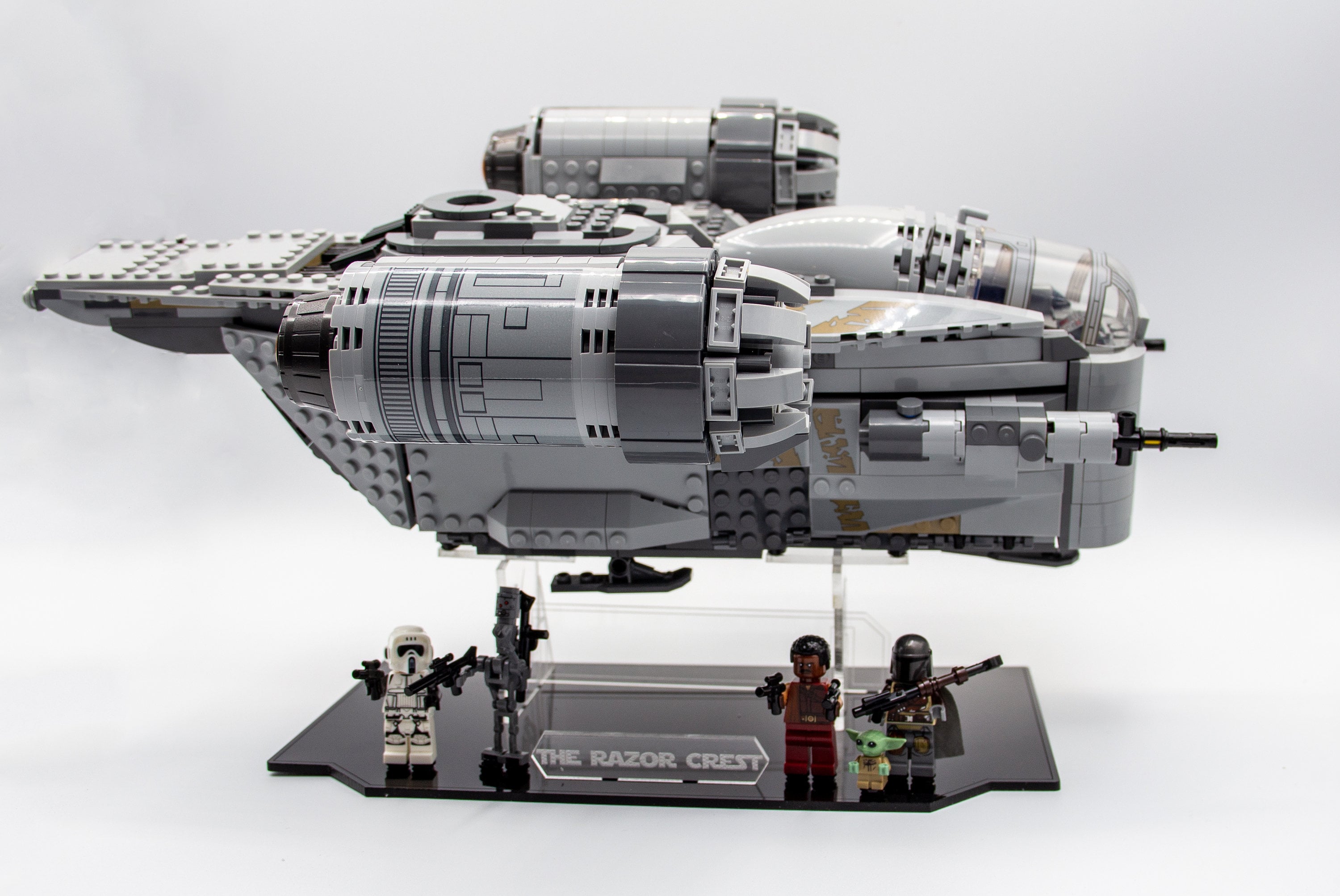 razor crest lego display stand