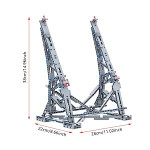 May include: A gray and blue plastic construction set, assembled to resemble a support structure. The structure is 14.96 inches tall, 8.66 inches wide, and 11.02 inches long. Red and blue accents are visible throughout the design.