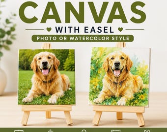 Custom Pet Photo Canvas with Easel | Personalized Dog or Cat Portrait | Textured Mini Canvas Gift | 3x3 or 5x5 Inch
